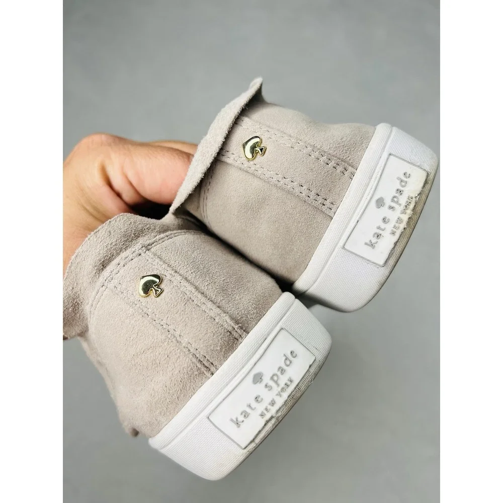 Kate Spade New York Women's Lilly Ruffle Suede Gray Slip-On Sneakers Shoes Sz 6M